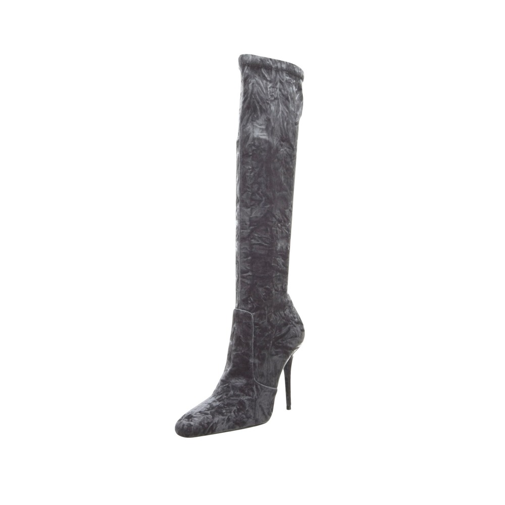 Saint Laurent Ella Gray Crushed Velvet Knee High Stiletto Boots 38.5 US 8.5 - Picture 5 of 9